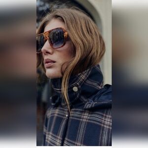 Zara PLAID HOODED PUFFER JACKET(M)